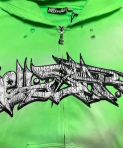 Graffiti Zip Up Hooded Sweatshirt Green 3