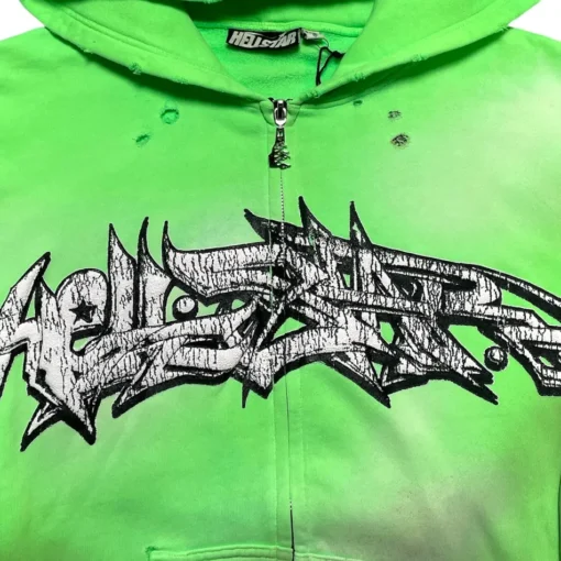 Graffiti Zip Up Hooded Sweatshirt Green 3