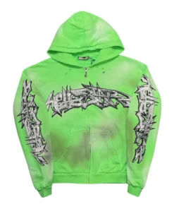 Graffiti Zip Up Hooded Sweatshirt Green