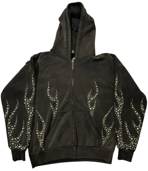 Hellstar Hoodie Grey Flame Studded